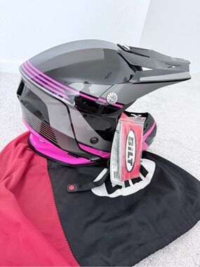 BILT Women's Full-Face Helmet in black and Pink - Gloss Protective Hat.